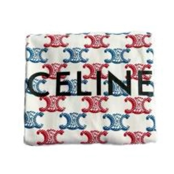 Celine White Tote Canvas Bag with Red and Blue Motif - Picture 1 of 2